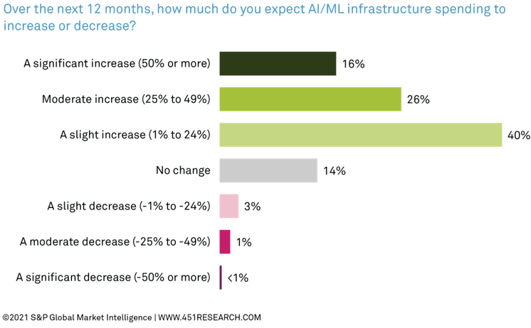 Over the next 12 months, how much do you expect AI/ML infrastructure spending to increase or decrease?